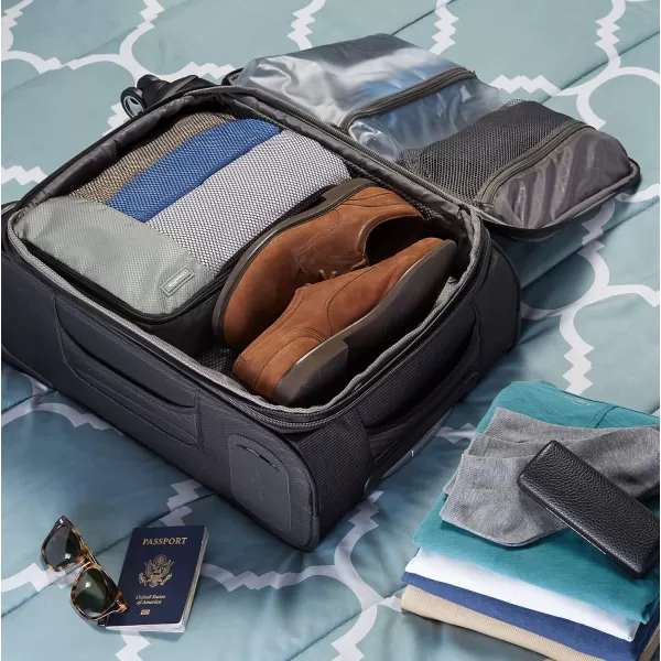 imageAmazon Basics Lightweight Packing Cubes for Travel 4 Piece Set With Double Zipper Pulls and Mesh Top Panel 100 Durable Polyester Small Sky BlueGray