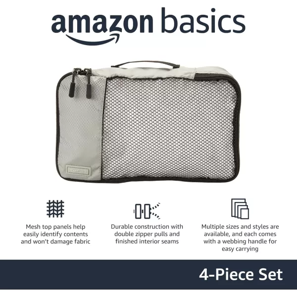 imageAmazon Basics Lightweight Packing Cubes for Travel 4 Piece Set With Double Zipper Pulls and Mesh Top Panel 100 Durable Polyester Small Sky BlueGray