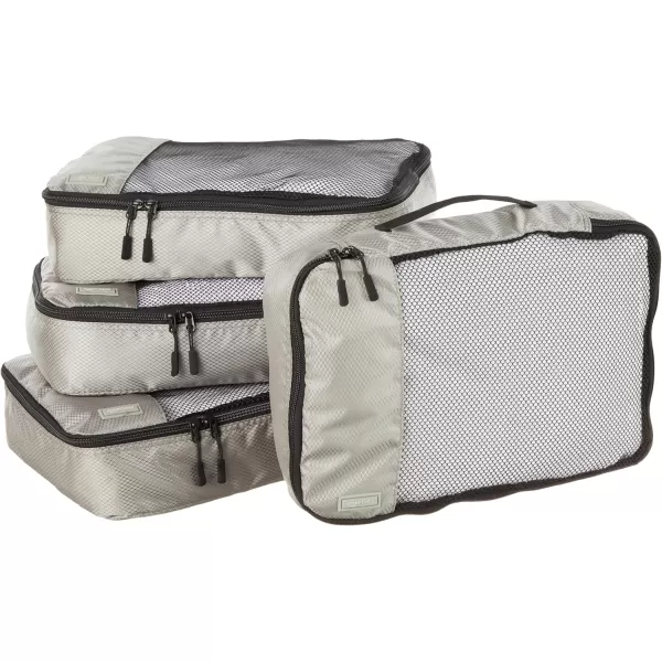 imageAmazon Basics Lightweight Packing Cubes for Travel 4 Piece Set With Double Zipper Pulls and Mesh Top Panel 100 Durable Polyester Small Sky BlueGray