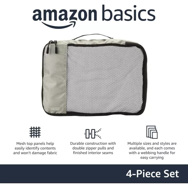 imageAmazon Basics Lightweight Packing Cubes for Travel 4 Piece Set With Double Zipper Pulls and Mesh Top Panel 100 Durable Polyester Small Sky BlueGray