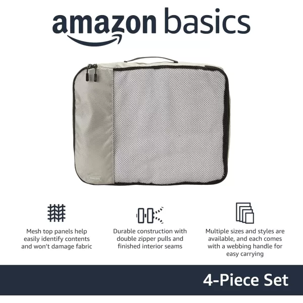 imageAmazon Basics Lightweight Packing Cubes for Travel 4 Piece Set With Double Zipper Pulls and Mesh Top Panel 100 Durable Polyester Small Sky BlueGray