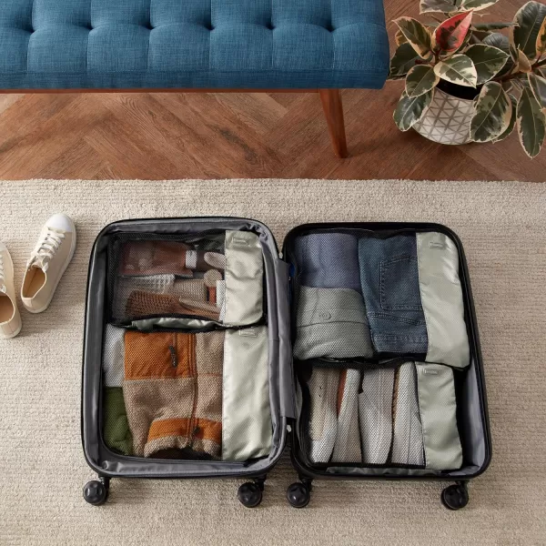 imageAmazon Basics Lightweight Packing Cubes for Travel 4 Piece Set With Double Zipper Pulls and Mesh Top Panel 100 Durable Polyester Small Sky BlueGray