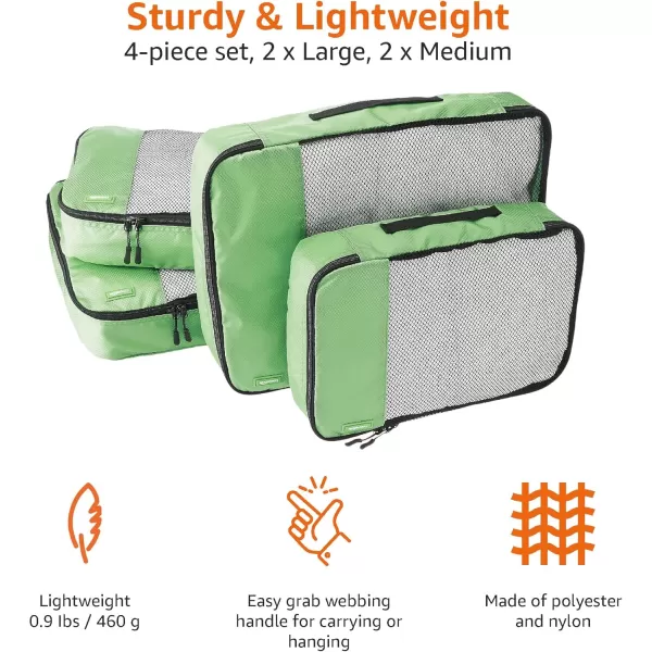 imageAmazon Basics Lightweight Packing Cubes for Travel 4 Piece Set With Double Zipper Pulls and Mesh Top Panel 100 Durable Polyester Small Sky BlueGreen
