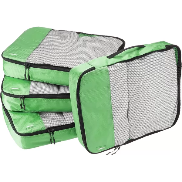 imageAmazon Basics Lightweight Packing Cubes for Travel 4 Piece Set With Double Zipper Pulls and Mesh Top Panel 100 Durable Polyester Small Sky BlueGreen