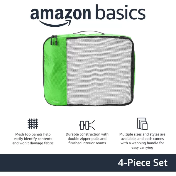 imageAmazon Basics Lightweight Packing Cubes for Travel 4 Piece Set With Double Zipper Pulls and Mesh Top Panel 100 Durable Polyester Small Sky BlueGreen