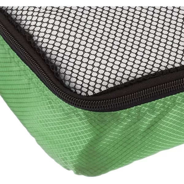 imageAmazon Basics Lightweight Packing Cubes for Travel 4 Piece Set With Double Zipper Pulls and Mesh Top Panel 100 Durable Polyester Small Sky BlueGreen
