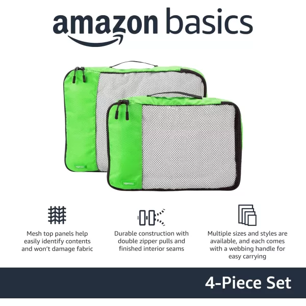 imageAmazon Basics Lightweight Packing Cubes for Travel 4 Piece Set With Double Zipper Pulls and Mesh Top Panel 100 Durable Polyester Small Sky BlueGreen