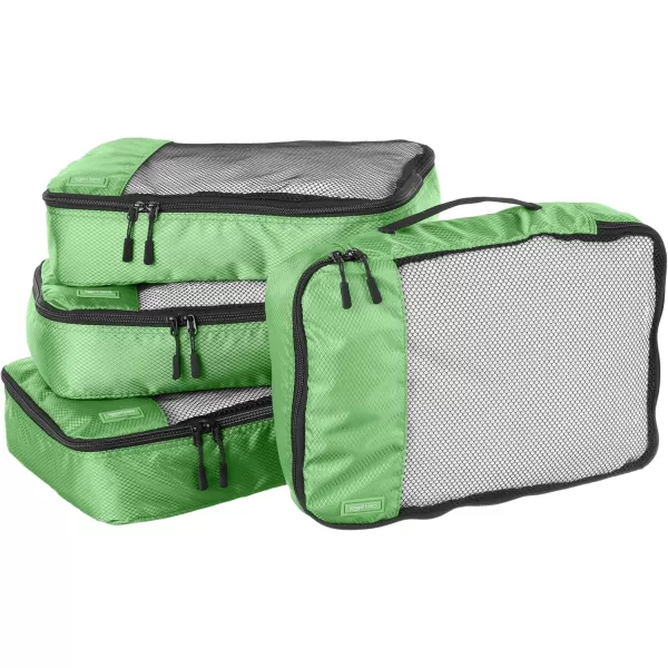 imageAmazon Basics Lightweight Packing Cubes for Travel 4 Piece Set With Double Zipper Pulls and Mesh Top Panel 100 Durable Polyester Small Sky BlueGreen