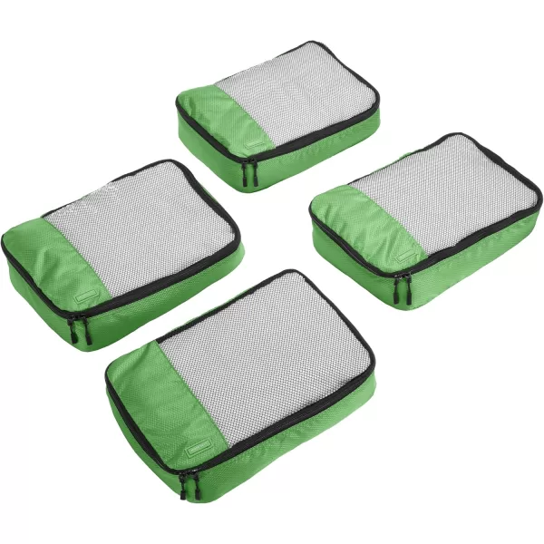 imageAmazon Basics Lightweight Packing Cubes for Travel 4 Piece Set With Double Zipper Pulls and Mesh Top Panel 100 Durable Polyester Small Sky BlueGreen