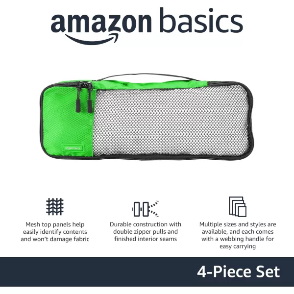 imageAmazon Basics Lightweight Packing Cubes for Travel 4 Piece Set With Double Zipper Pulls and Mesh Top Panel 100 Durable Polyester Small Sky BlueGreen