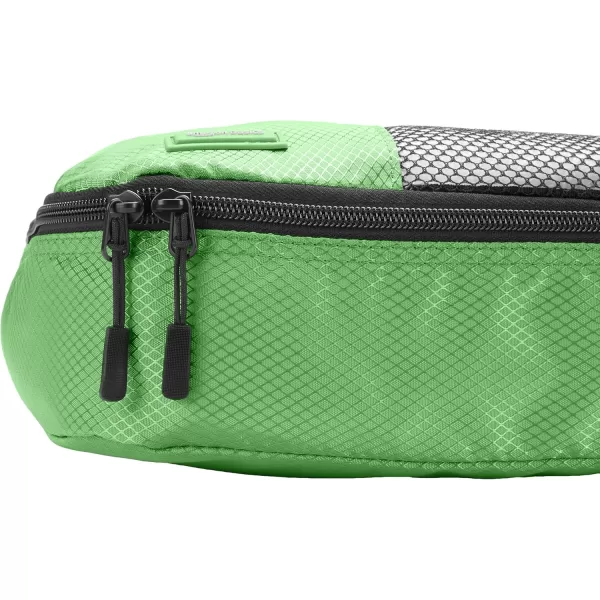 imageAmazon Basics Lightweight Packing Cubes for Travel 4 Piece Set With Double Zipper Pulls and Mesh Top Panel 100 Durable Polyester Small Sky BlueGreen