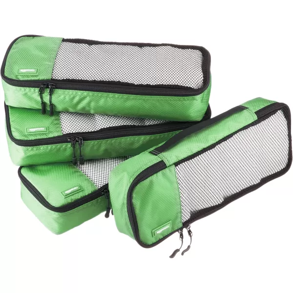 imageAmazon Basics Lightweight Packing Cubes for Travel 4 Piece Set With Double Zipper Pulls and Mesh Top Panel 100 Durable Polyester Small Sky BlueGreen