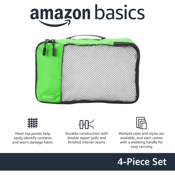 imageAmazon Basics Lightweight Packing Cubes for Travel 4 Piece Set With Double Zipper Pulls and Mesh Top Panel 100 Durable Polyester Small Sky BlueGreen