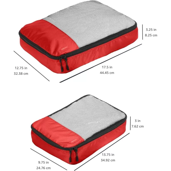 imageAmazon Basics Lightweight Packing Cubes for Travel 4 Piece Set With Double Zipper Pulls and Mesh Top Panel 100 Durable Polyester Small Sky BlueRed