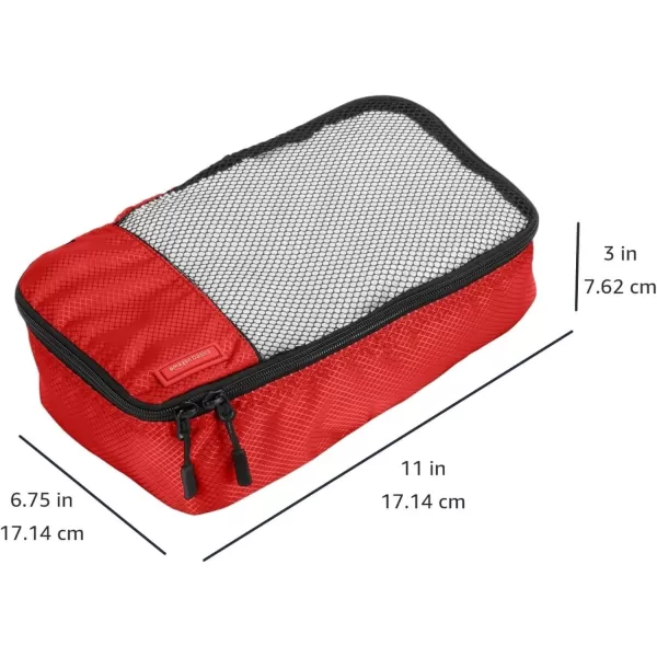 imageAmazon Basics Lightweight Packing Cubes for Travel 4 Piece Set With Double Zipper Pulls and Mesh Top Panel 100 Durable Polyester Small Sky BlueRed