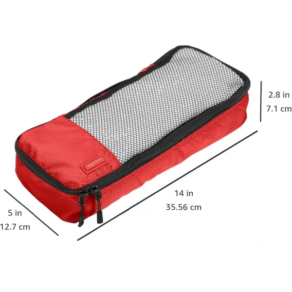 imageAmazon Basics Lightweight Packing Cubes for Travel 4 Piece Set With Double Zipper Pulls and Mesh Top Panel 100 Durable Polyester Small Sky BlueRed