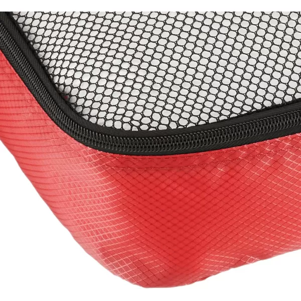 imageAmazon Basics Lightweight Packing Cubes for Travel 4 Piece Set With Double Zipper Pulls and Mesh Top Panel 100 Durable Polyester Small Sky BlueRed
