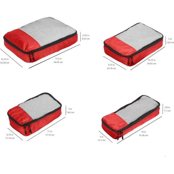 imageAmazon Basics Lightweight Packing Cubes for Travel 4 Piece Set With Double Zipper Pulls and Mesh Top Panel 100 Durable Polyester Small Sky BlueRed