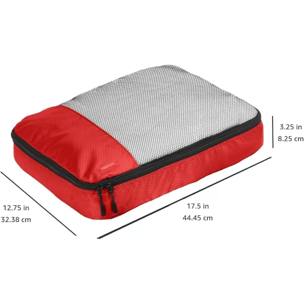 imageAmazon Basics Lightweight Packing Cubes for Travel 4 Piece Set With Double Zipper Pulls and Mesh Top Panel 100 Durable Polyester Small Sky BlueRed
