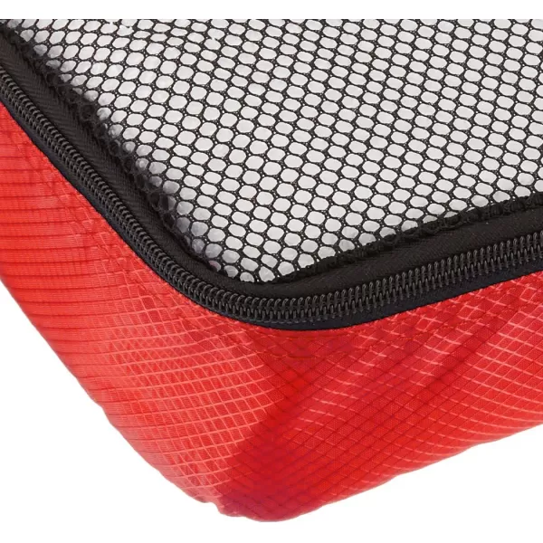 imageAmazon Basics Lightweight Packing Cubes for Travel 4 Piece Set With Double Zipper Pulls and Mesh Top Panel 100 Durable Polyester Small Sky BlueRed