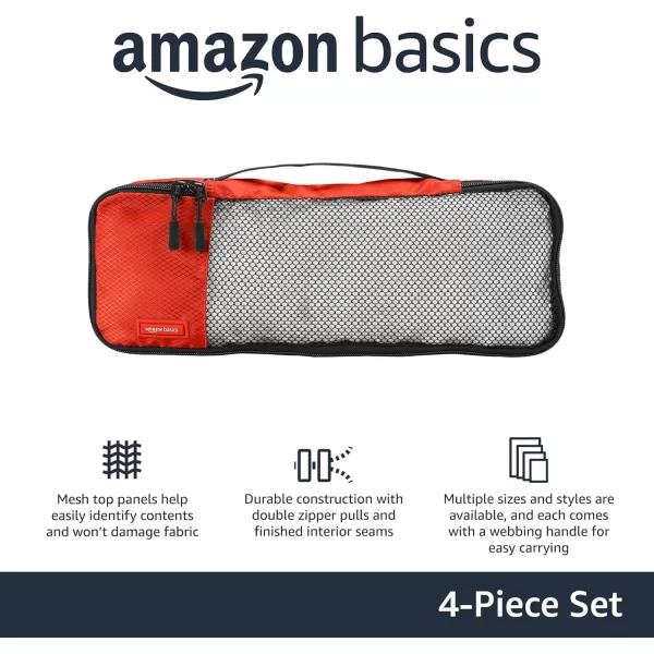 imageAmazon Basics Lightweight Packing Cubes for Travel 4 Piece Set With Double Zipper Pulls and Mesh Top Panel 100 Durable Polyester Small Sky BlueRed