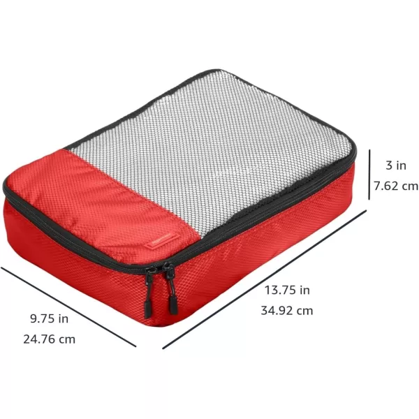 imageAmazon Basics Lightweight Packing Cubes for Travel 4 Piece Set With Double Zipper Pulls and Mesh Top Panel 100 Durable Polyester Small Sky BlueRed