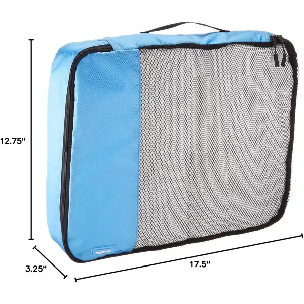 imageAmazon Basics Lightweight Packing Cubes for Travel 4 Piece Set With Double Zipper Pulls and Mesh Top Panel 100 Durable Polyester Small Sky BlueSky Blue