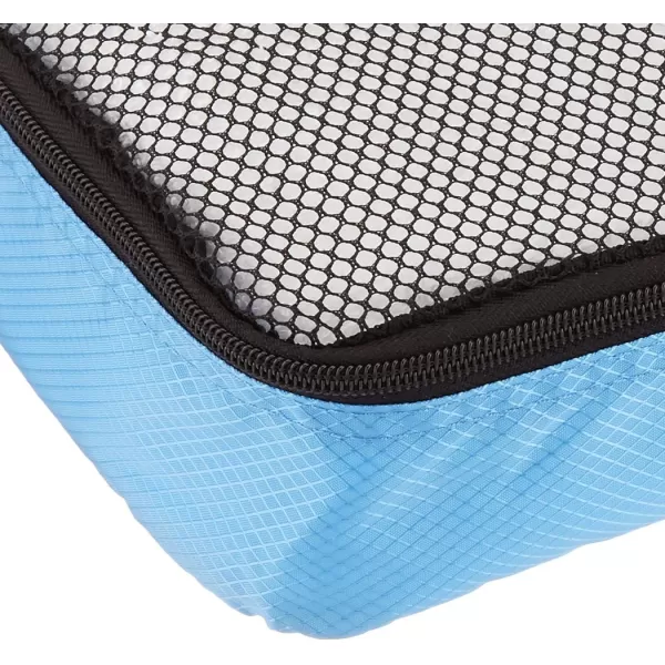 imageAmazon Basics Lightweight Packing Cubes for Travel 4 Piece Set With Double Zipper Pulls and Mesh Top Panel 100 Durable Polyester Small Sky BlueSky Blue