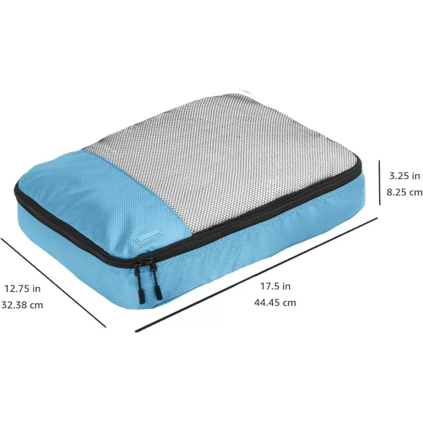 imageAmazon Basics Lightweight Packing Cubes for Travel 4 Piece Set With Double Zipper Pulls and Mesh Top Panel 100 Durable Polyester Small Sky BlueSky Blue