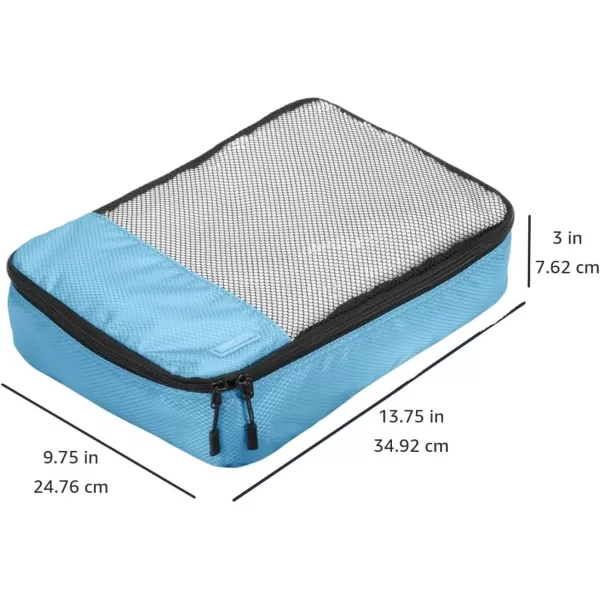 imageAmazon Basics Lightweight Packing Cubes for Travel 4 Piece Set With Double Zipper Pulls and Mesh Top Panel 100 Durable Polyester Small Sky BlueSky Blue