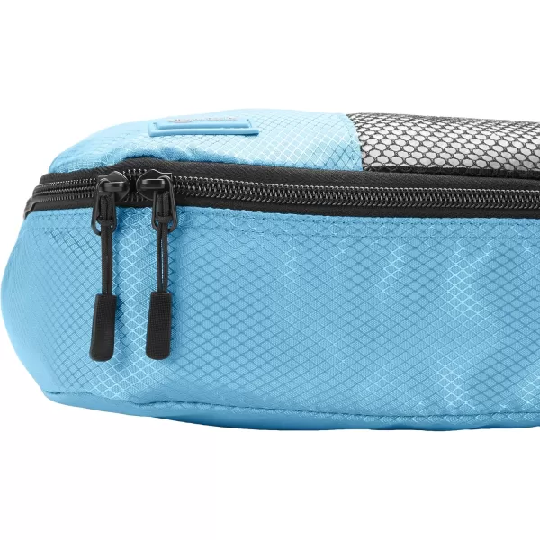 imageAmazon Basics Lightweight Packing Cubes for Travel 4 Piece Set With Double Zipper Pulls and Mesh Top Panel 100 Durable Polyester Small Sky BlueSky Blue