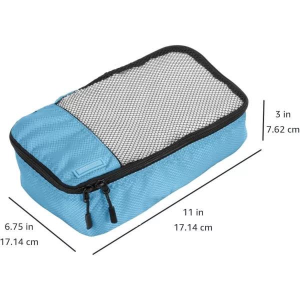 imageAmazon Basics Lightweight Packing Cubes for Travel 4 Piece Set With Double Zipper Pulls and Mesh Top Panel 100 Durable Polyester Small Sky BlueSky Blue