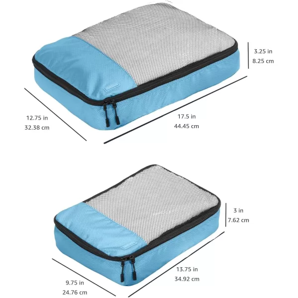 imageAmazon Basics Lightweight Packing Cubes for Travel 4 Piece Set With Double Zipper Pulls and Mesh Top Panel 100 Durable Polyester Small Sky BlueSky Blue