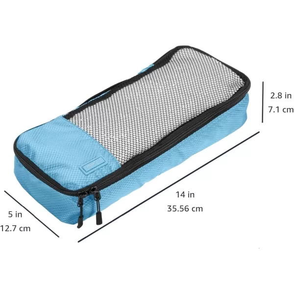 imageAmazon Basics Lightweight Packing Cubes for Travel 4 Piece Set With Double Zipper Pulls and Mesh Top Panel 100 Durable Polyester Small Sky BlueSky Blue