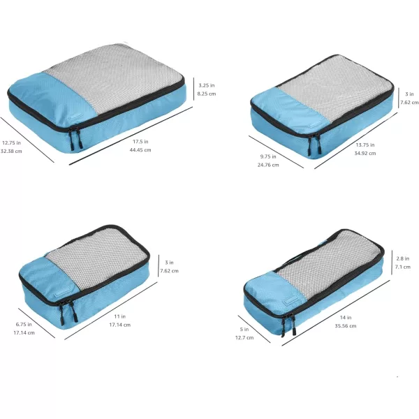 imageAmazon Basics Lightweight Packing Cubes for Travel 4 Piece Set With Double Zipper Pulls and Mesh Top Panel 100 Durable Polyester Small Sky BlueSky Blue
