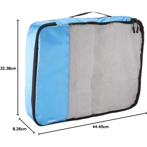 imageAmazon Basics Lightweight Packing Cubes for Travel 4 Piece Set With Double Zipper Pulls and Mesh Top Panel 100 Durable Polyester Small Sky BlueSky Blue