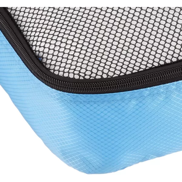 imageAmazon Basics Lightweight Packing Cubes for Travel 4 Piece Set With Double Zipper Pulls and Mesh Top Panel 100 Durable Polyester Small Sky BlueSky Blue