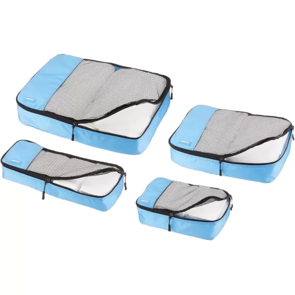 imageAmazon Basics Lightweight Packing Cubes for Travel 4 Piece Set With Double Zipper Pulls and Mesh Top Panel 100 Durable Polyester Small Sky BlueSky Blue