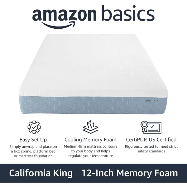 imageAmazon Basics Memory Foam Mattress Medium Firm Cooling Gel Queen Size Mattress CertiPURUS Certified 80 x 60 x 12 inches WhiteGrayCalifornia King
