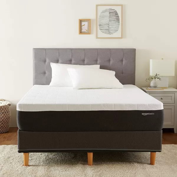 imageAmazon Basics Memory Foam Mattress Medium Firm Cooling Gel Queen Size Mattress CertiPURUS Certified 80 x 60 x 12 inches WhiteGrayFull