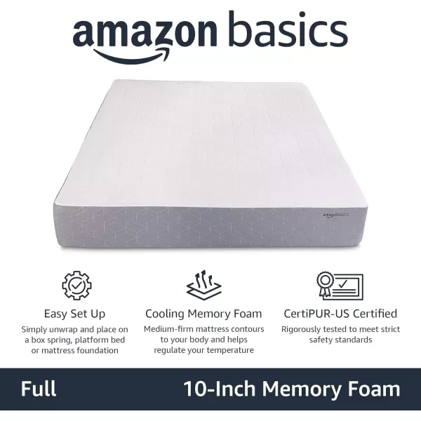imageAmazon Basics Memory Foam Mattress Medium Firm Cooling Gel Queen Size Mattress CertiPURUS Certified 80 x 60 x 12 inches WhiteGrayFull