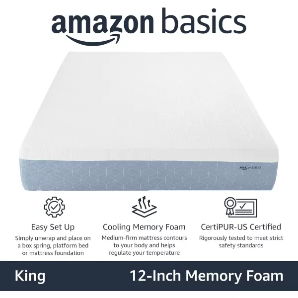 imageAmazon Basics Memory Foam Mattress Medium Firm Cooling Gel Queen Size Mattress CertiPURUS Certified 80 x 60 x 12 inches WhiteGrayKing