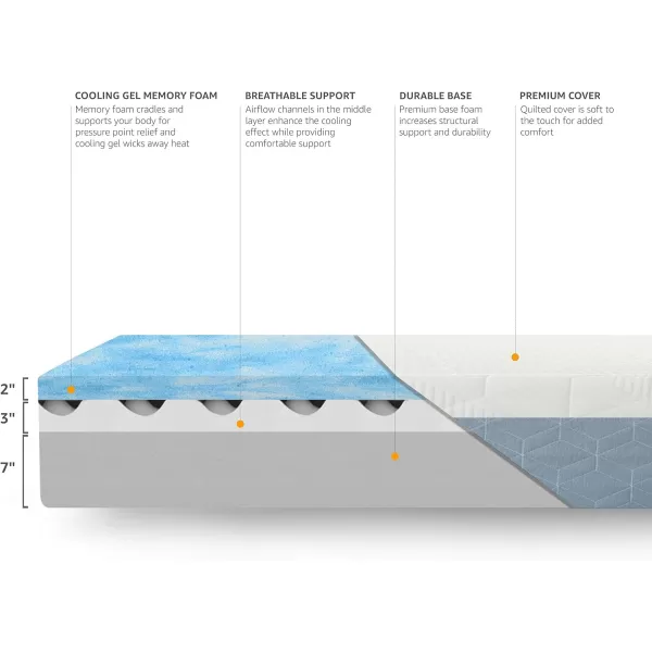 imageAmazon Basics Memory Foam Mattress Medium Firm Cooling Gel Queen Size Mattress CertiPURUS Certified 80 x 60 x 12 inches WhiteGrayQueen