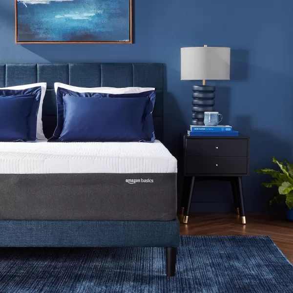 imageAmazon Basics Memory Foam Mattress Medium Firm Cooling Gel Queen Size Mattress CertiPURUS Certified 80 x 60 x 12 inches WhiteGrayQueen