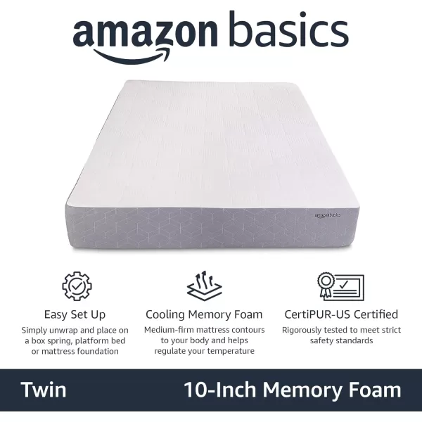 imageAmazon Basics Memory Foam Mattress Medium Firm Cooling Gel Queen Size Mattress CertiPURUS Certified 80 x 60 x 12 inches WhiteGrayTwin