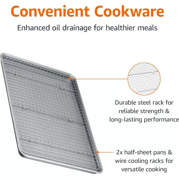 imageAmazon Basics Nonstick Baking Sheets ampamp Cooling Rack Set Half Sheet Size 2Pack GrayGray