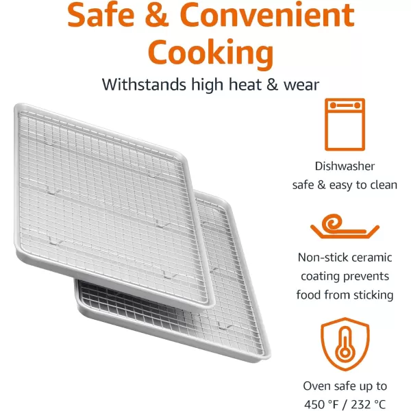 imageAmazon Basics Nonstick Baking Sheets ampamp Cooling Rack Set Half Sheet Size 2Pack GrayGray