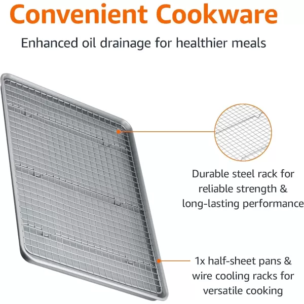 imageAmazon Basics Nonstick Baking Sheets ampamp Cooling Rack Set Half Sheet Size 2Pack GrayGray