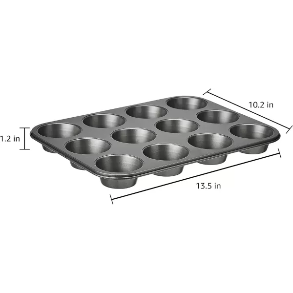 imageAmazon Basics Nonstick Round Muffin Baking Pan 12 Cups Set of 2 Gray 139x1055x122quot