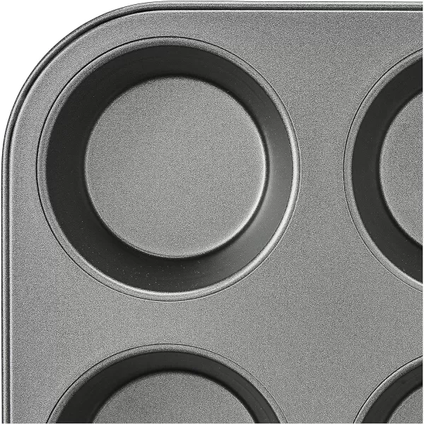 imageAmazon Basics Nonstick Round Muffin Baking Pan 12 Cups Set of 2 Gray 139x1055x122quot